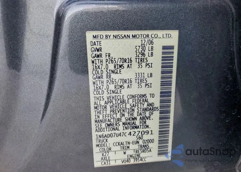 2007 Nissan Frontier Crew Cab Le z USA, uszkodzony, nr VIN 1N6AD07U47C427091